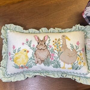 Lillian August needlepoint Easter decor pillow